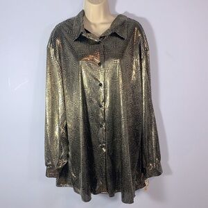 Oraré gold black Psychedelic checkboard button down long sleeve metallic 22W